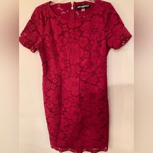 Karl Lagerfeld Cranberry Lace Short Sleeve Sheath Size 12 Dress